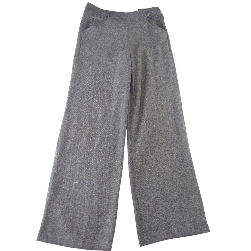 MSSP Max Studio Gray Wide Leg Trousers High Rise Button Detail Pants Size 8